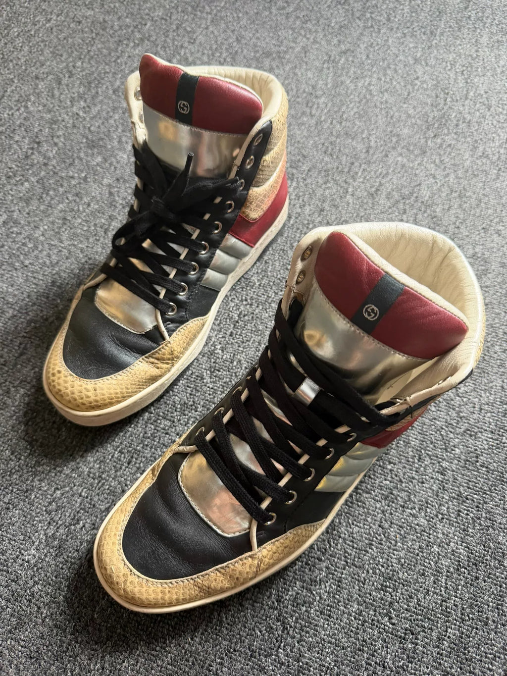 gucci snake print Panel Silver boots