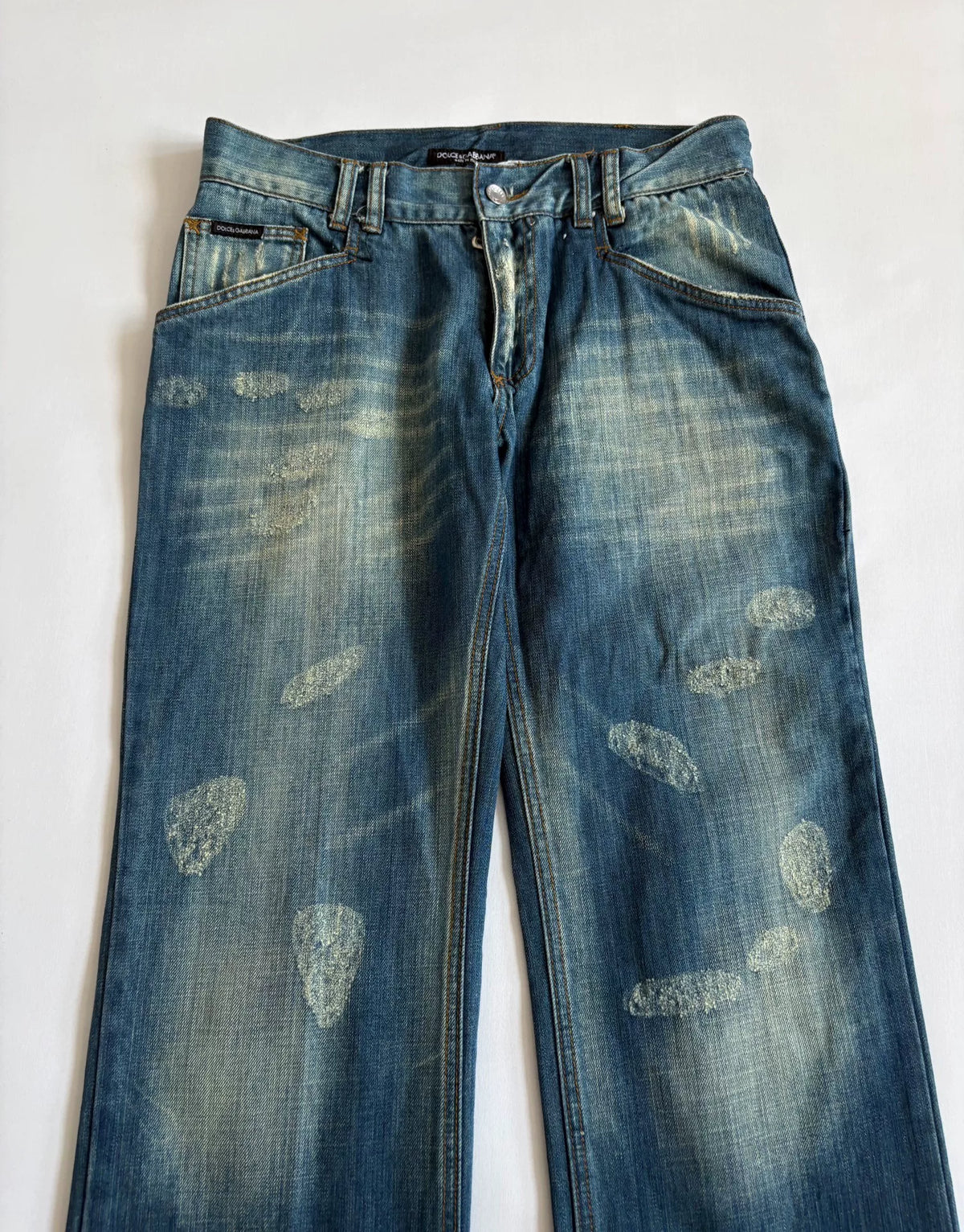 DG patch jeans Dolce&Gabbana vintage pre-owned distressed washed-out ripped patch jeans