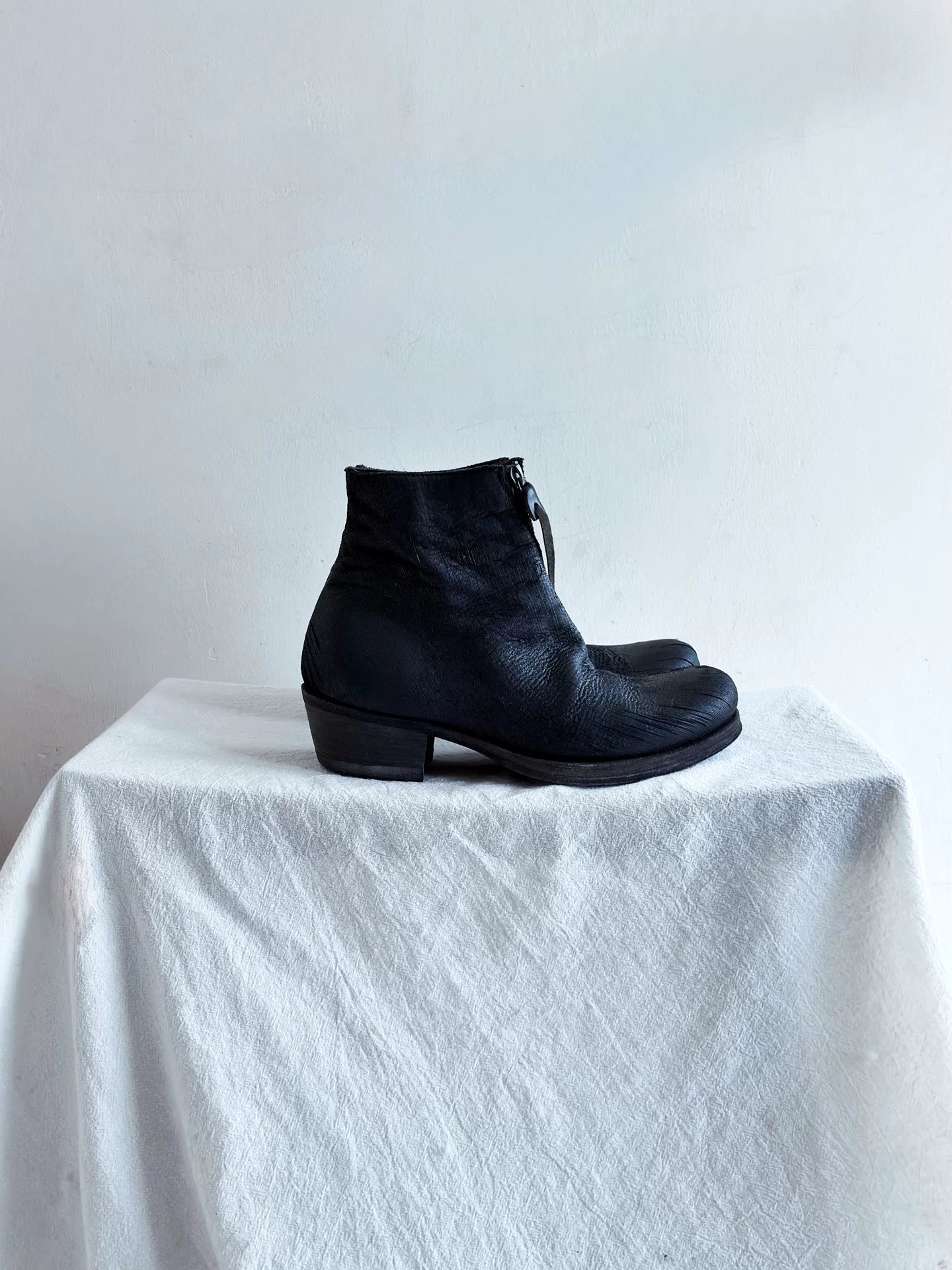 M.A+ Spiral Zip Leather Black Boots