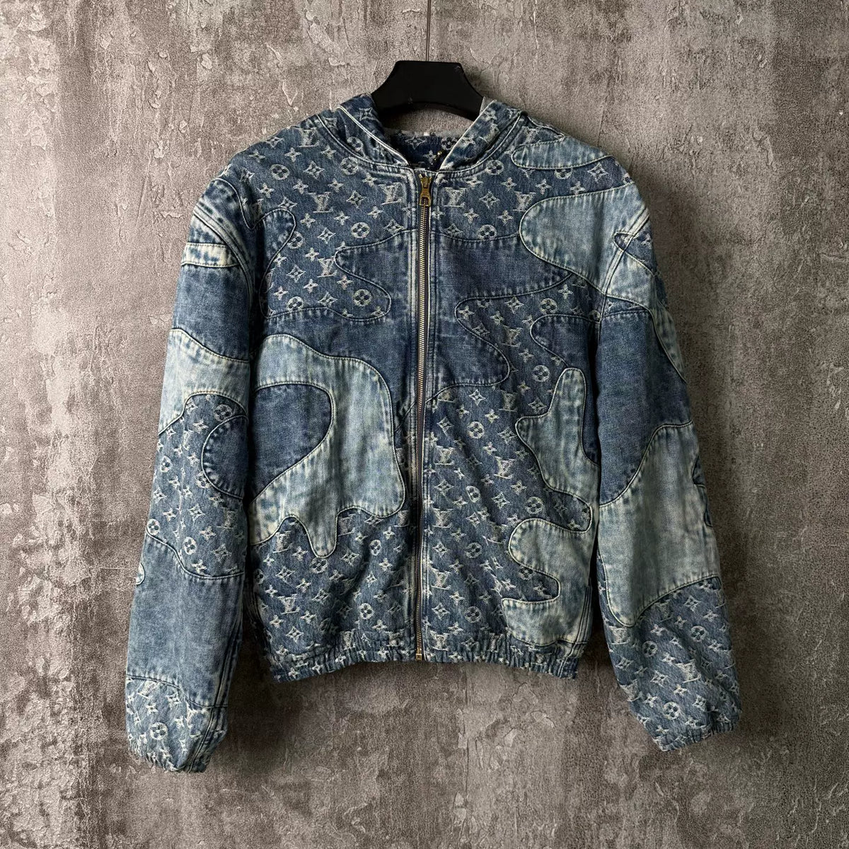 Louis Vuitton Monogram Patchwork Zip-Up Denim Hooded Sweater