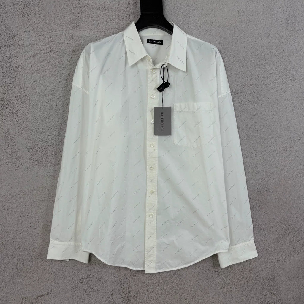 Balenciaga All-Over Print Silver Logo Long Sleeve Shirt