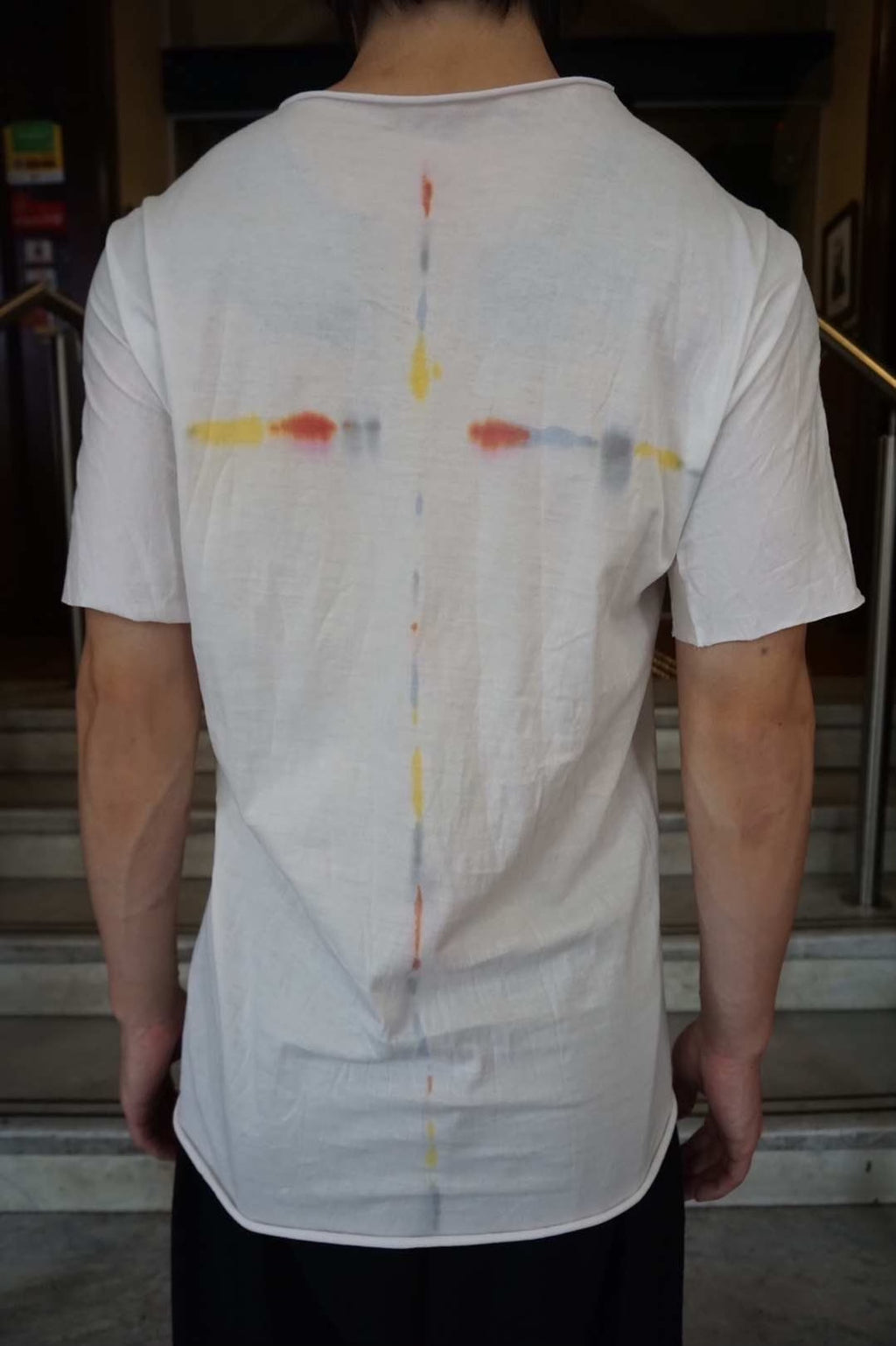 M.A+ SS19 White Color Spray Cross Cotton Short Sleeve Top