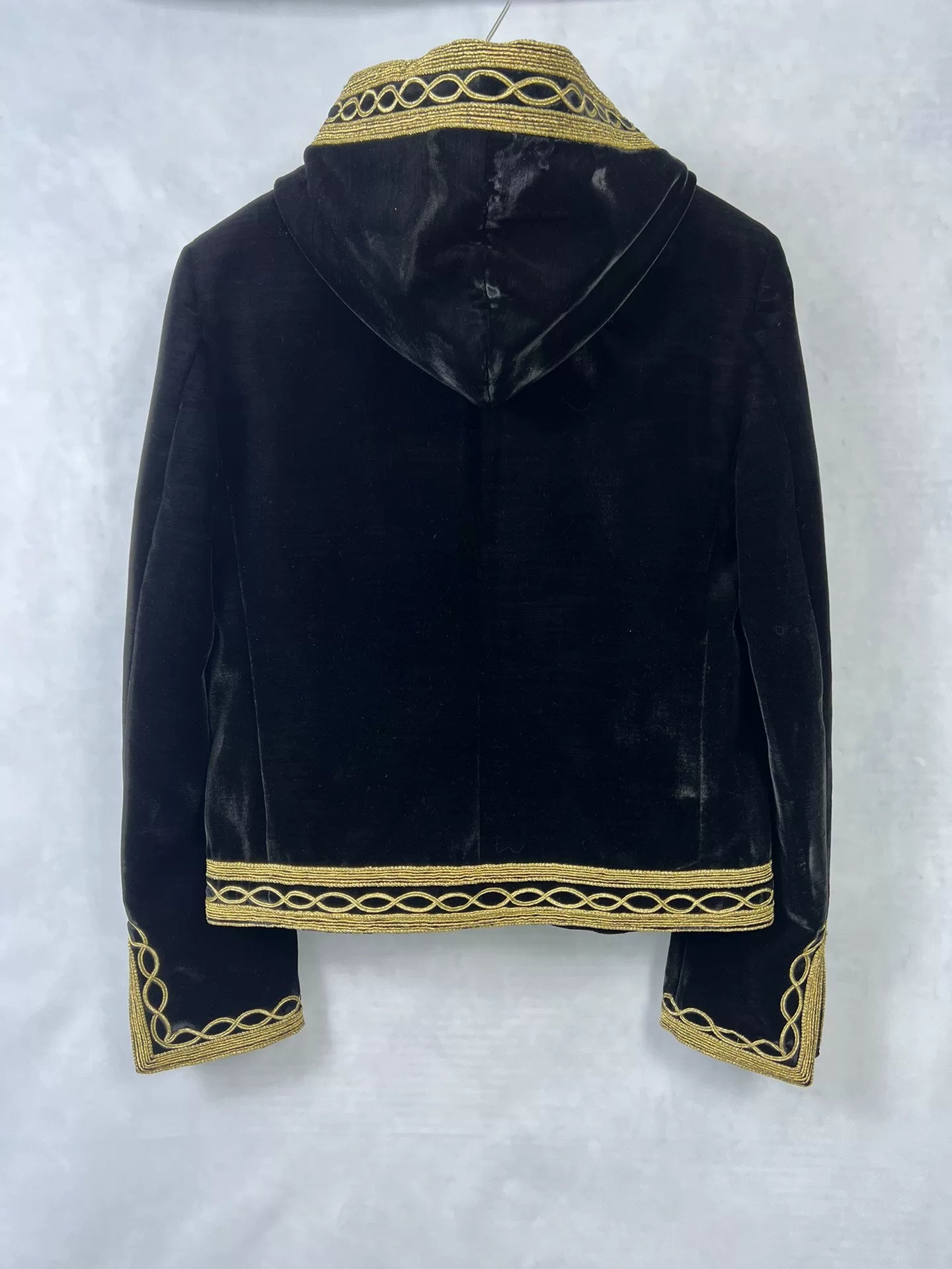 Saint Laurent 18FW Black Velvet Gold Embroidered Court Hooded Jacket