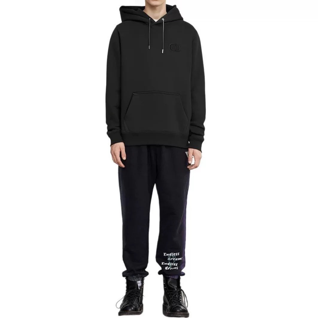Dior Hooded Essentials CD Embroidered Logo Cotton Black Hoodie