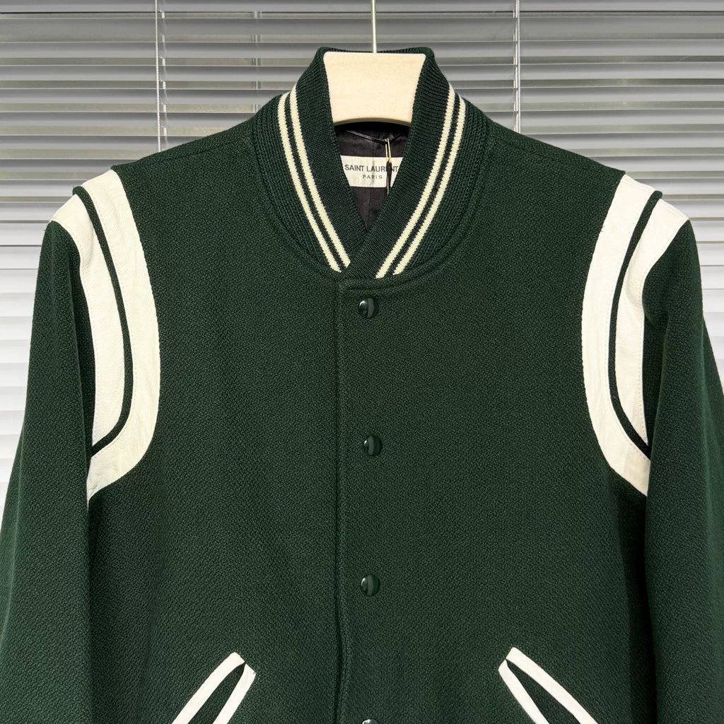 Saint Laurant Varsity Wool Teddy Green Jacket