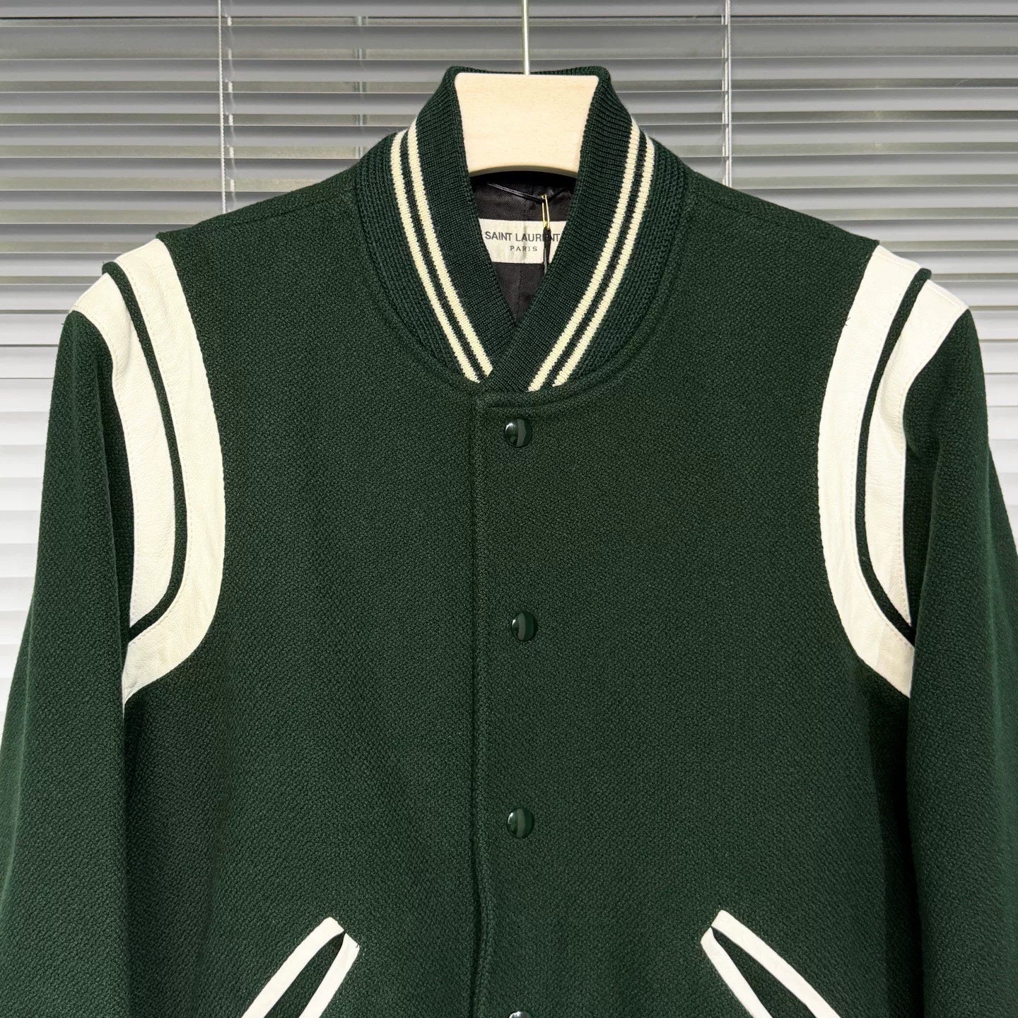 Saint Laurant Varsity Wool Teddy Green Jacket