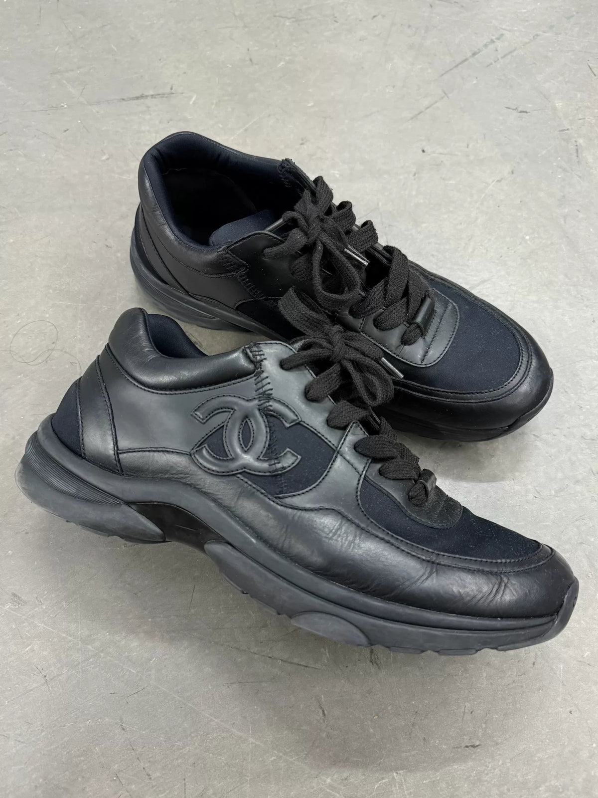 Chanel Lambskin CC Logo Black Sneakers