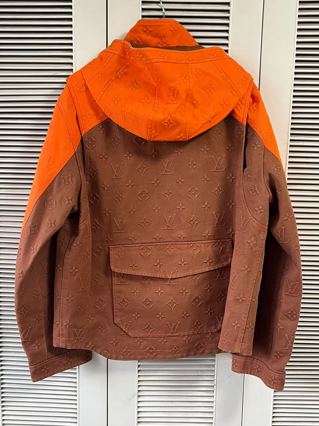 Louis Vuitton orange patchwork lumberjack denim jacket