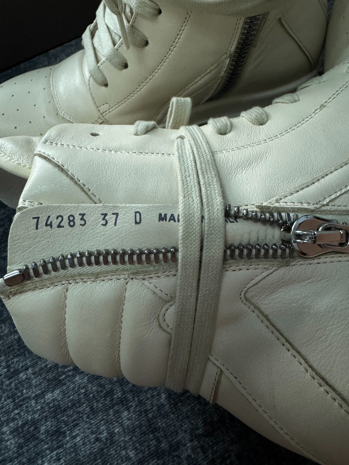 Rick Owens Inverted-Triangle White Gum-Sole Sneakers