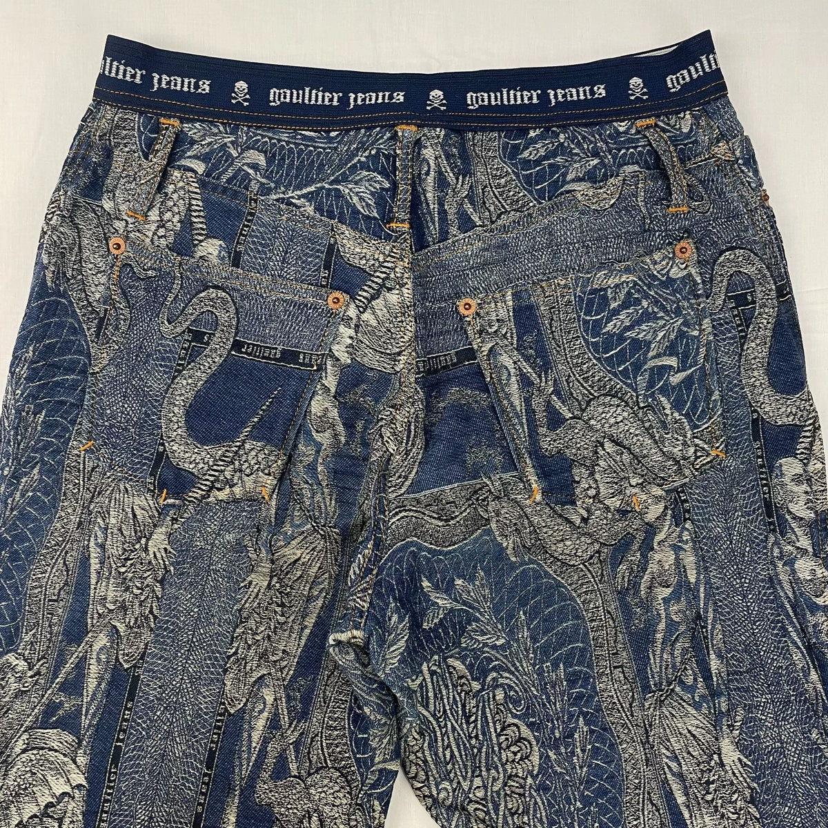1994 Fall/Winter Jean Paul Gaultier Dragon Slayer Warrior Tribal Tattoo Jacquard Jeans