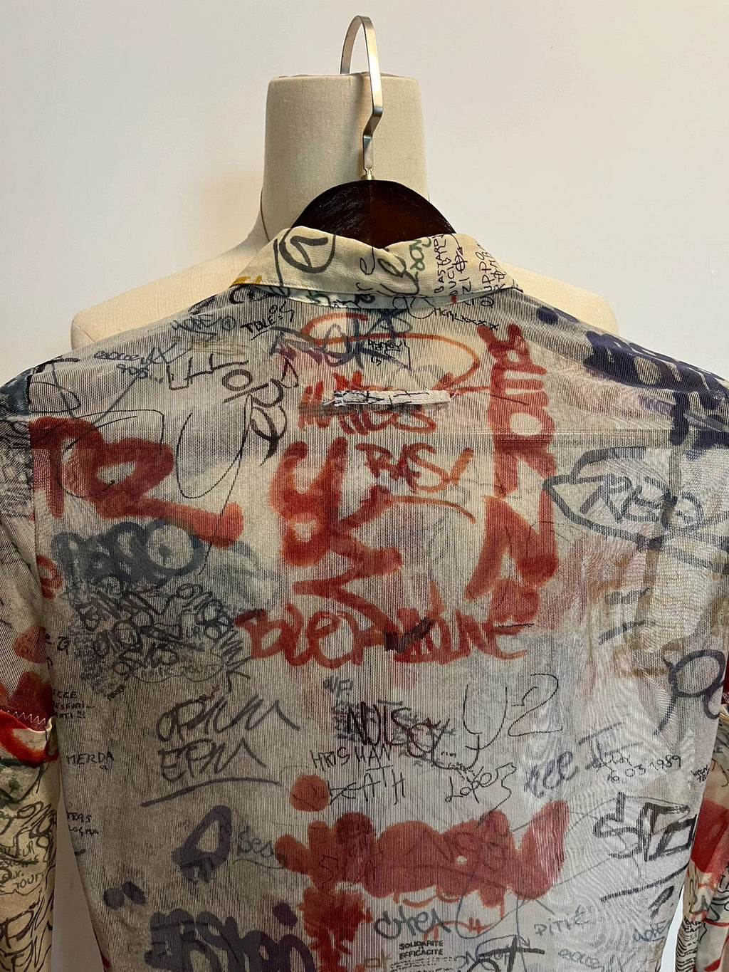 Jean Paul Gaultier graffiti mesh top shirt