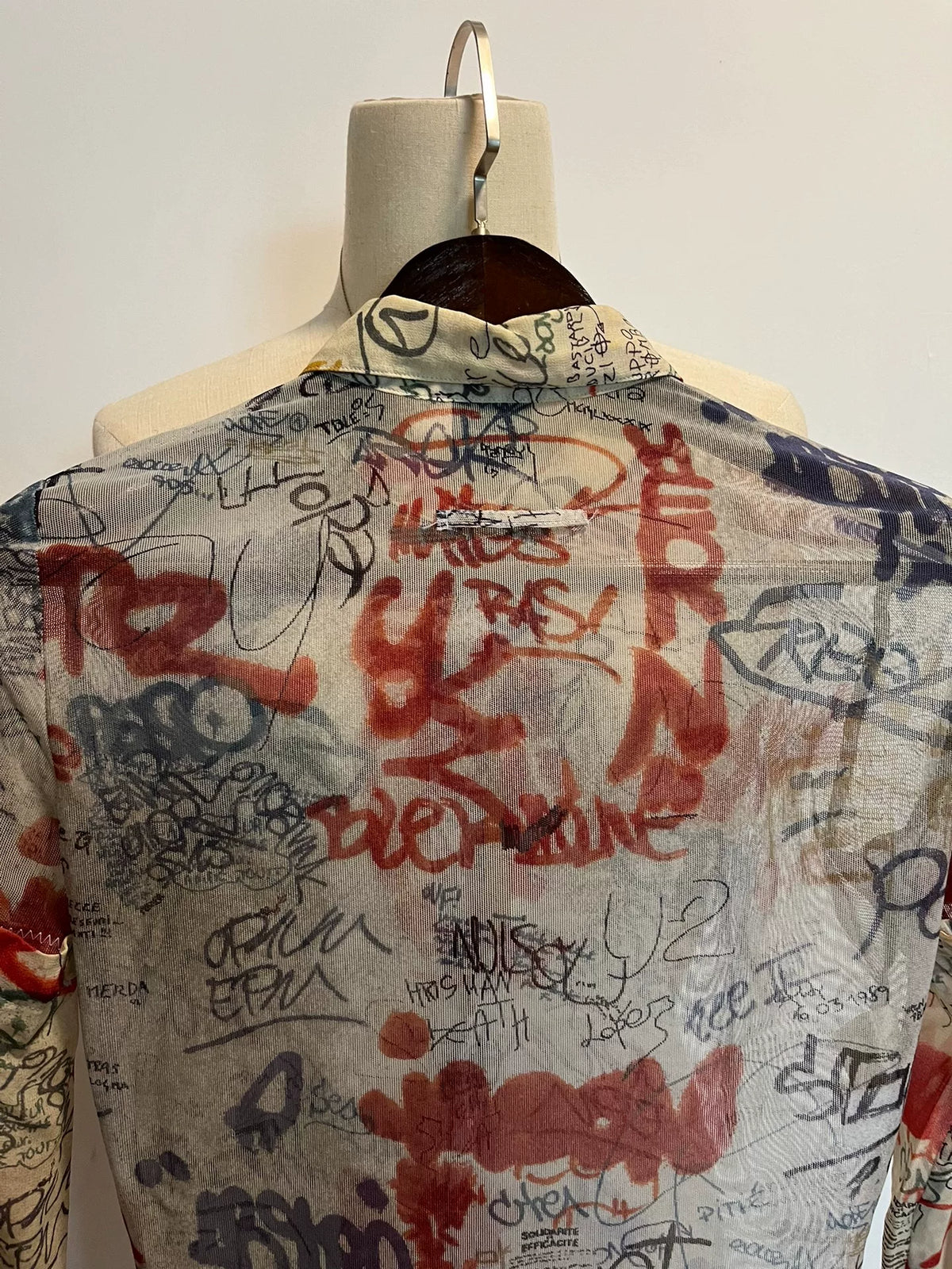 Jean Paul Gaultier graffiti mesh top shirt