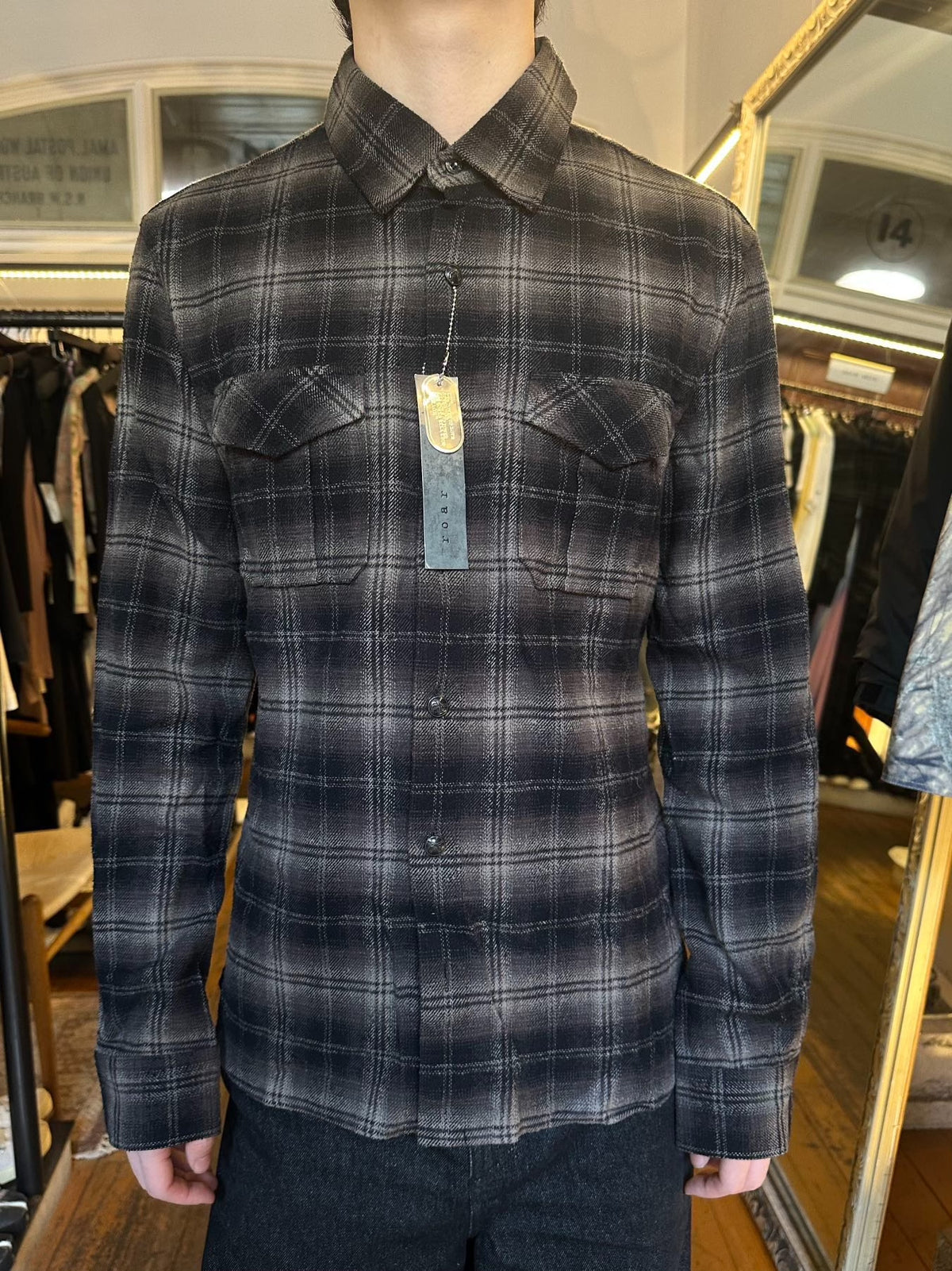 roarguns FW11 Grey Black Plaid Cotton Silk Shirt