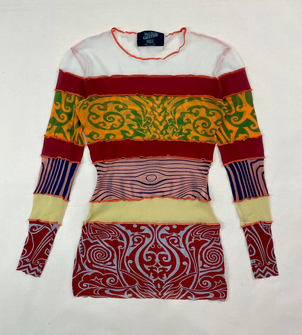 1996 Spring/Summer Jean Paul Gaultier Cyberbaba Cyber Hippie Tribal Tattoo Mesh Tattoo Top