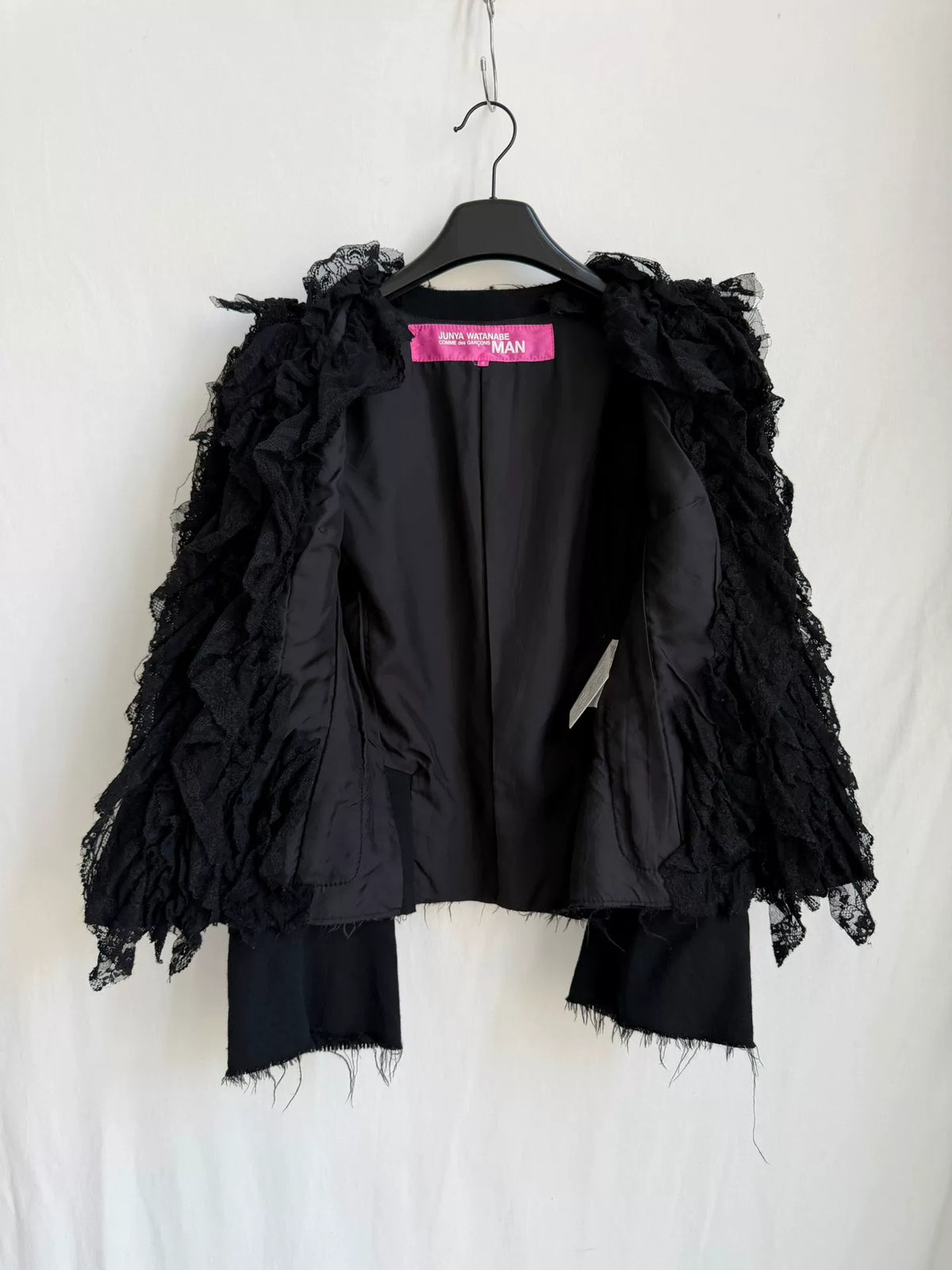 Junya Watanabe Black Stand-Collar Cinched Lace Wool Jacket