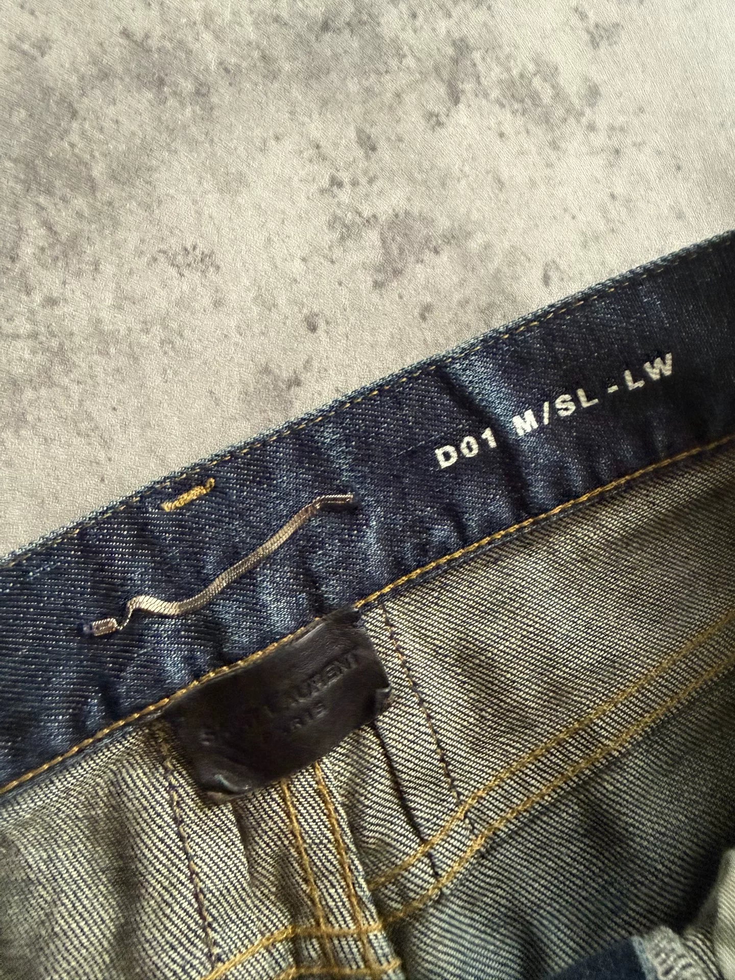 Saint Laurent 13AW D01 Blue Washed Distressed Denim Jeans by Hedi Slimane