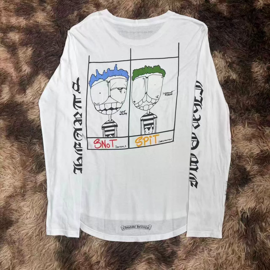 Chrome Hearts White Matty Boy T-bar Sanskrit Figure Graffiti Long Sleeve Top