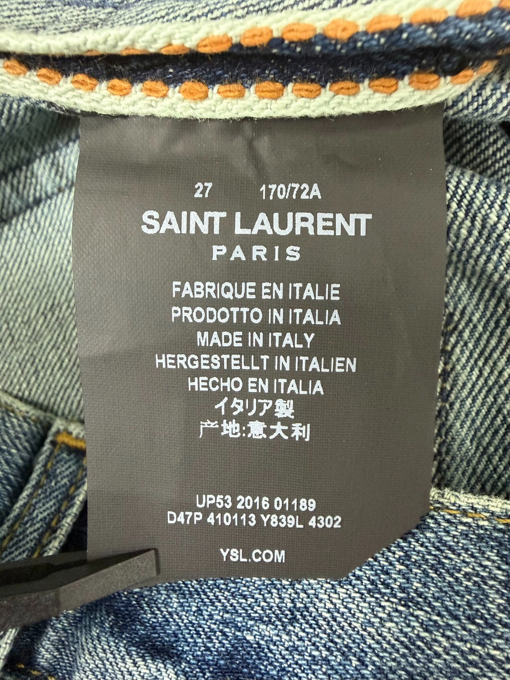 Saint Laurent Paris SLP 16FW Destroyed Knee Cutout Ombre Men's Blue Jeans