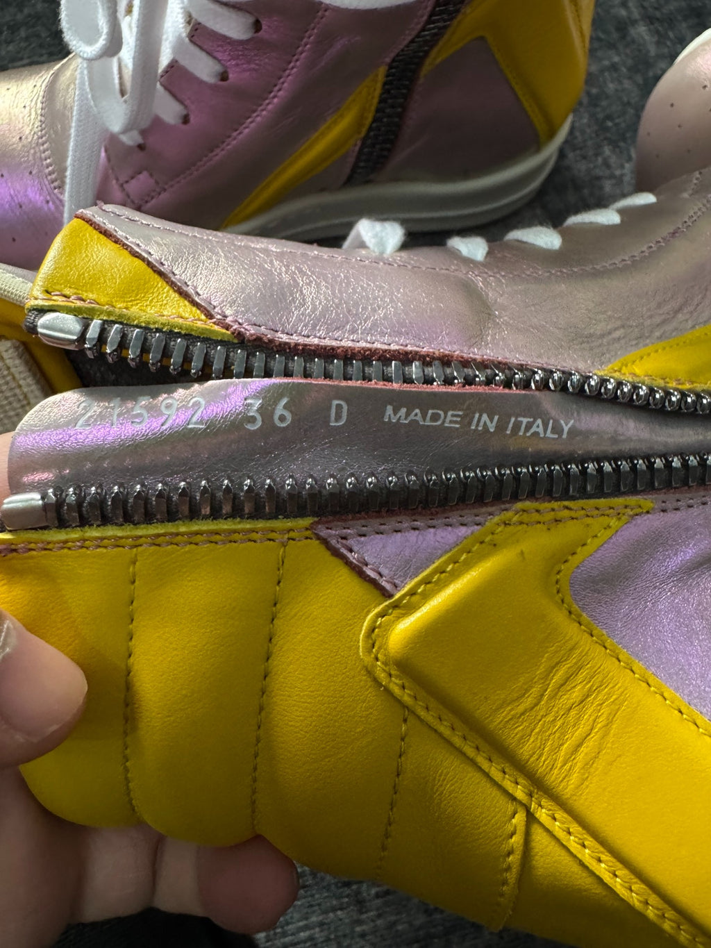 Rick Owens Pink Panel Inverted-Triangle Yellow Sneakers