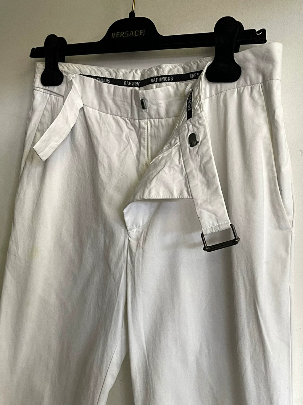 Raf Simons SS09 slanted front button waist belt suit pants long pants