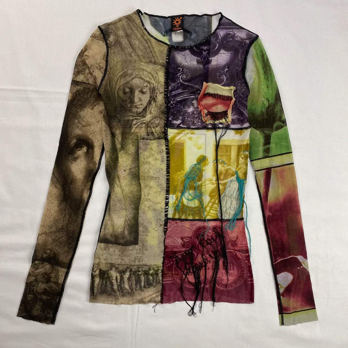 Jean Paul Gaultier Embroidered Patchwork Stretch Mesh Top