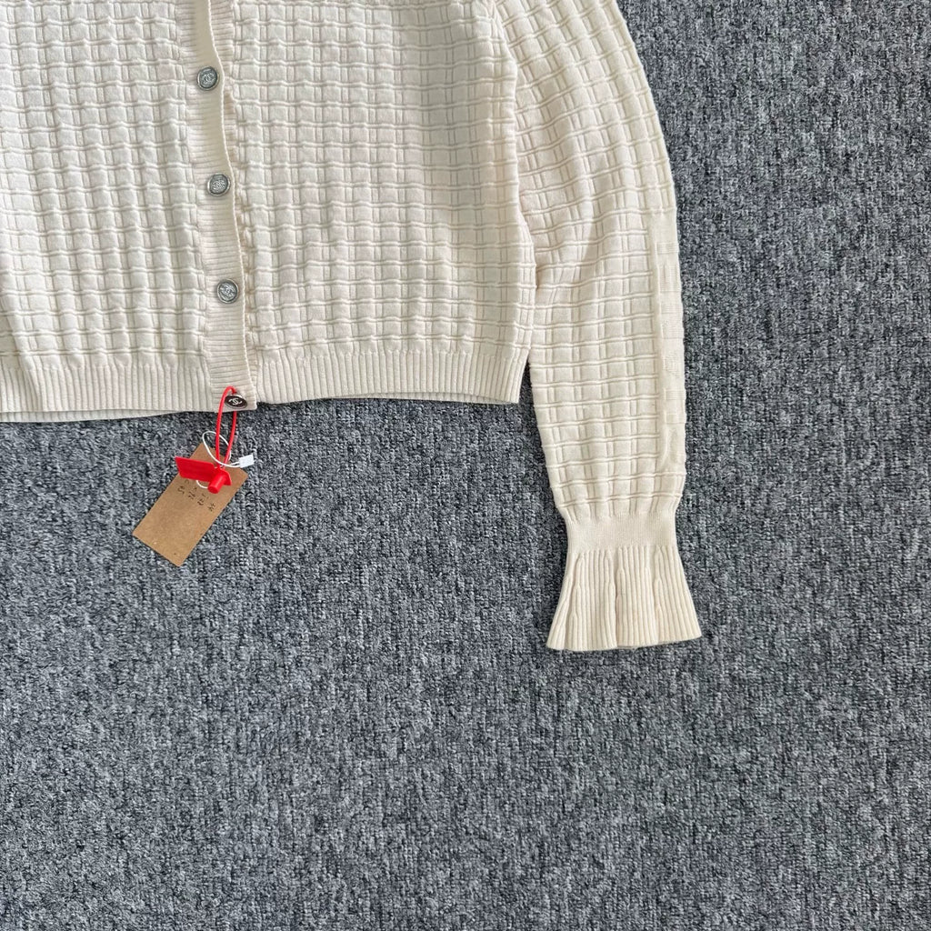 Chanel Off-White Waffle Diamond Knit Cardigan