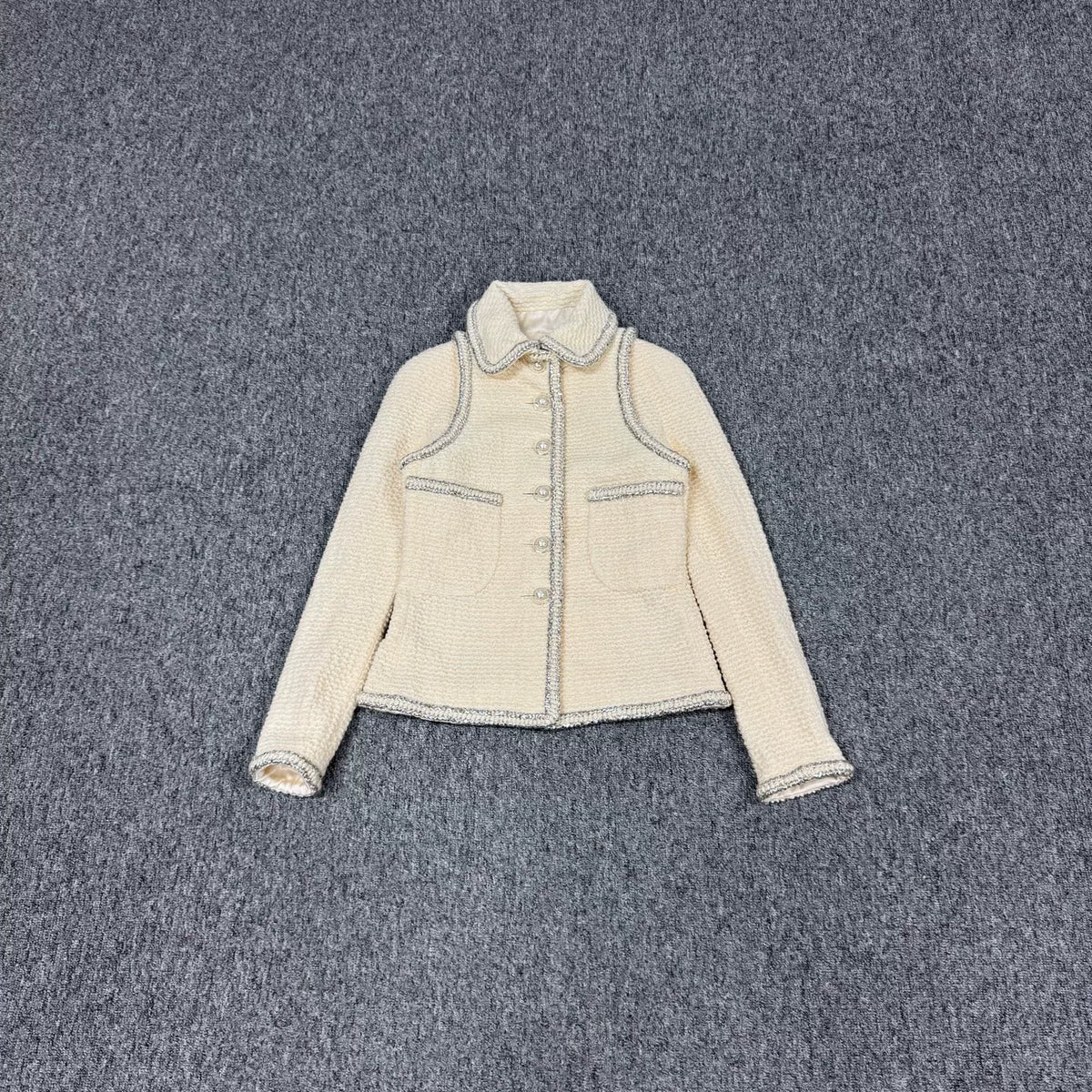 Chanel Silver Trim Wool Coat