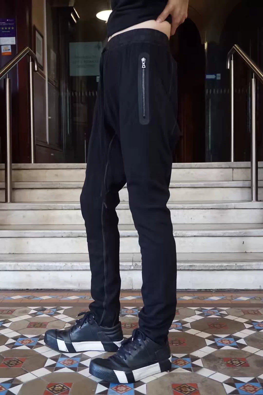 Isaac Sellam SS17 Black Patch Leather Ruffle Cotton Trousers
