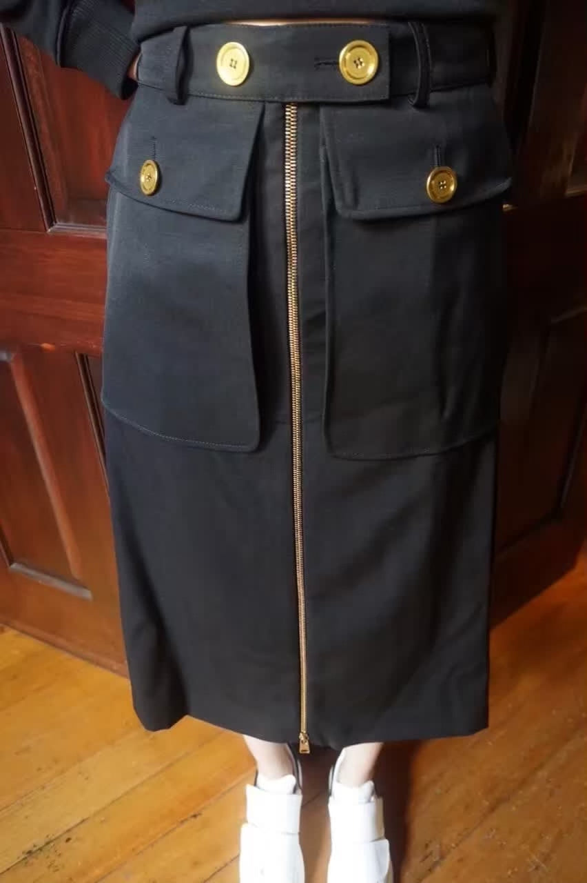 Alexander McQueen FW16 Military High-Waist Gold Button Wool Skirt