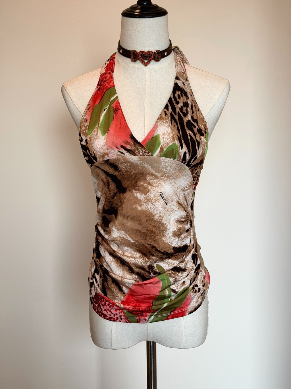 roberto cavalli rare vintage leopard print butterfly orchid print top