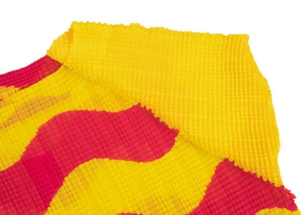 Issey Miyake Vintage Yellow Red Wave Stripe Pleated Top