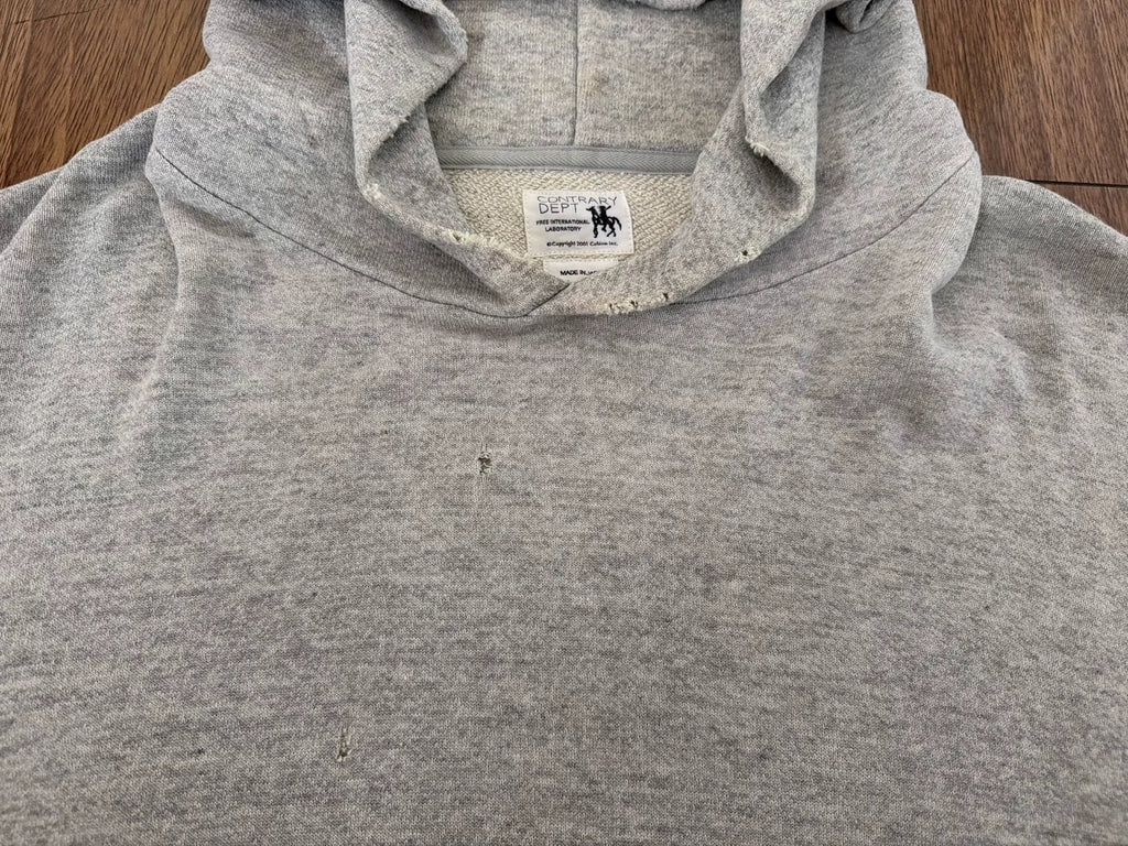 visvim Contrary Dept AMPLUS HOODIE P.O. CRASH Grey Distressed Cotton Hoodie