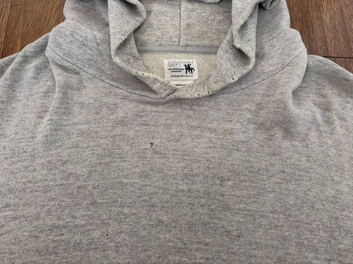 visvim Contrary Dept AMPLUS HOODIE P.O. CRASH Grey Distressed Cotton Hoodie