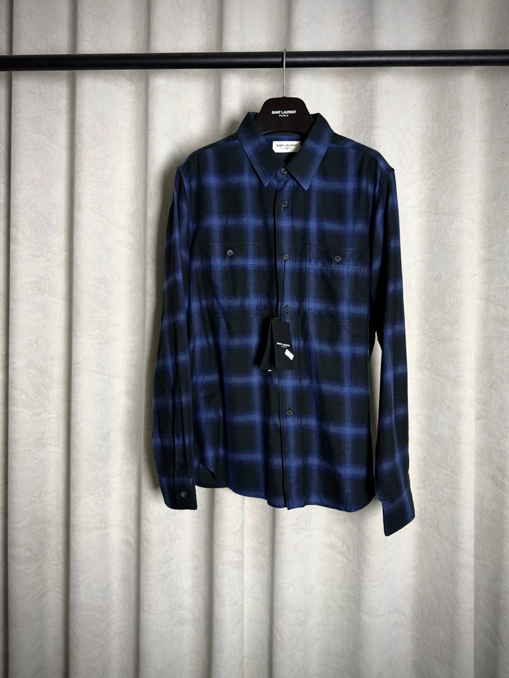 Saint Laurent Paris 13AW Blue Plaid Shirt by Hedi Slimane