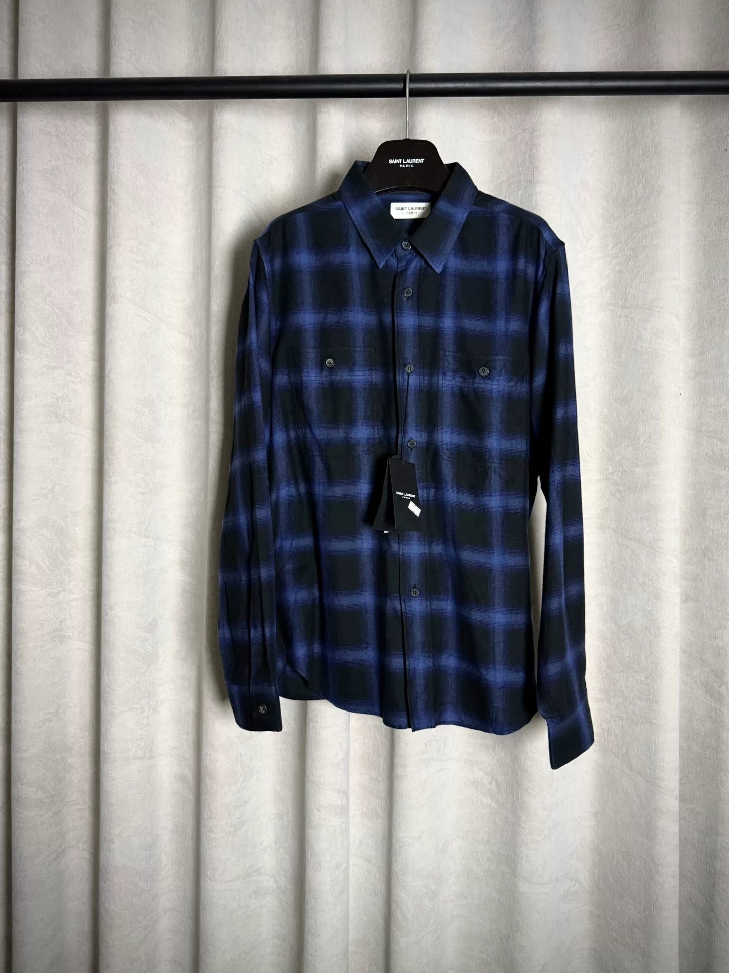Saint Laurent Paris 13AW Blue Plaid Shirt by Hedi Slimane