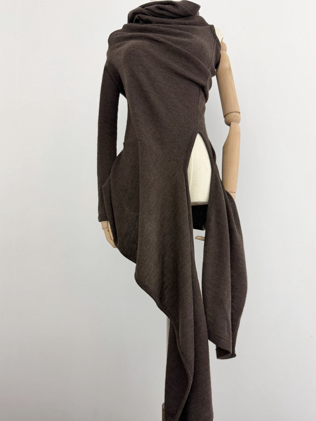 Yohji Yamamoto Y's Irregular Two-Way Wool Brown Top - Devines