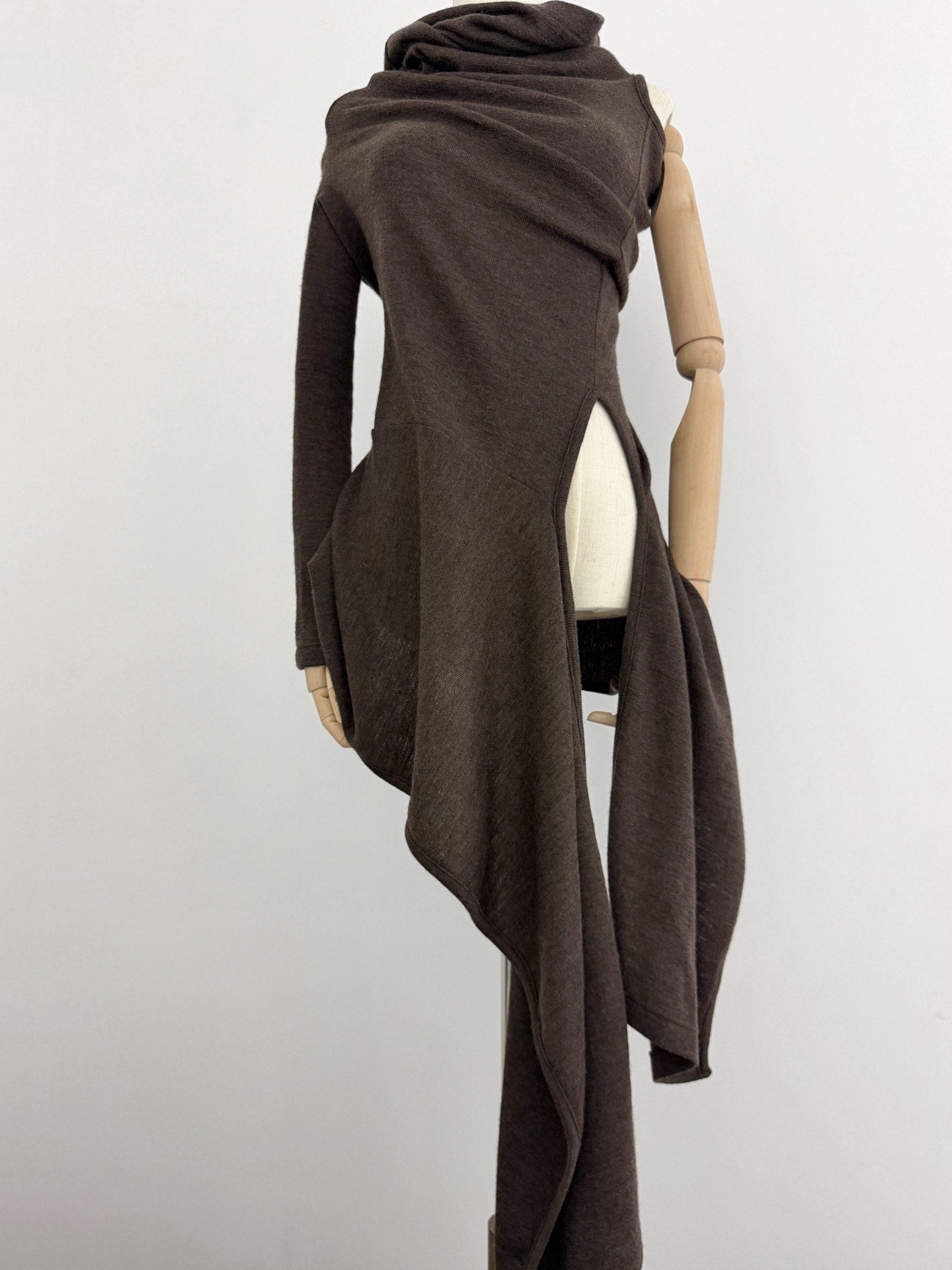 Yohji Yamamoto Y's Irregular Two-Way Wool Brown Top - Devines
