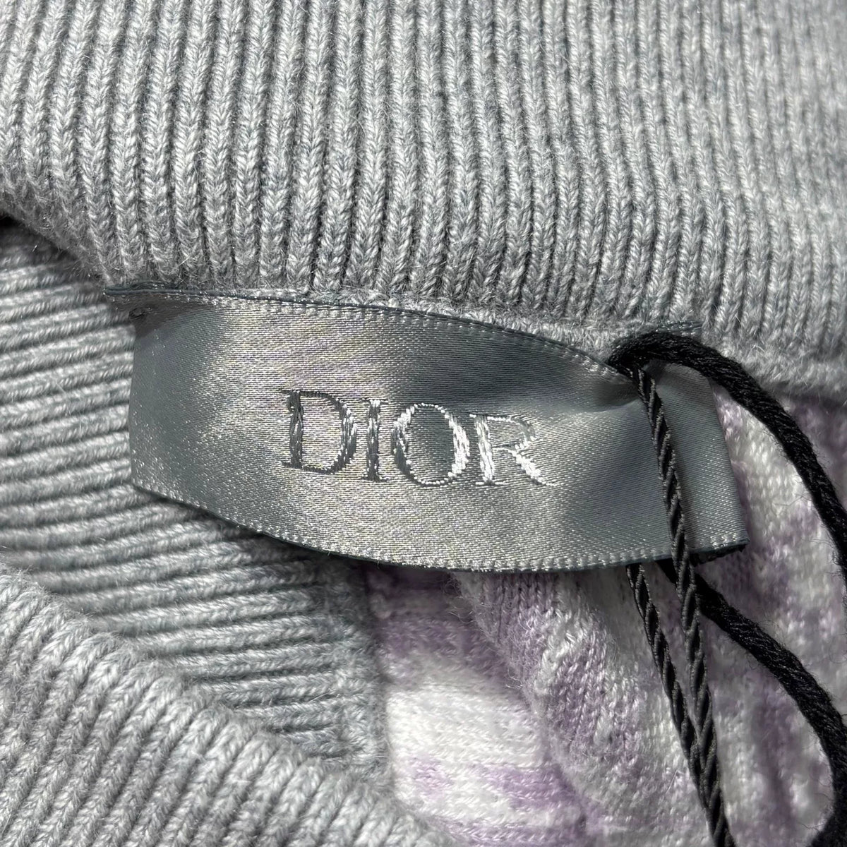 Dior Grey All-Over Print Lining Embroidered Logo Elastic Hem Zip-Up Cotton Cashmere Trousers