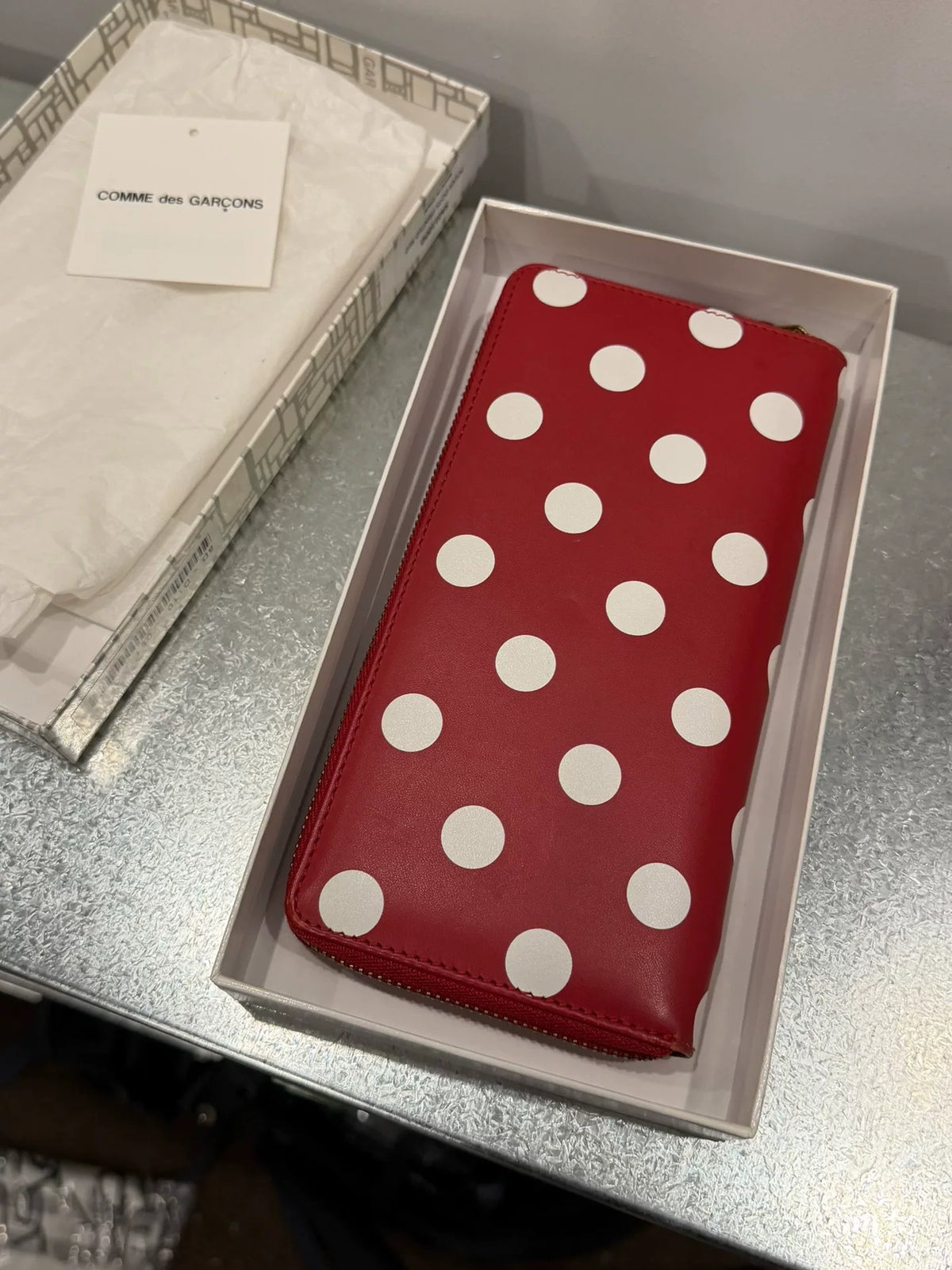Comme des Garçons CDG red polka dot wallet