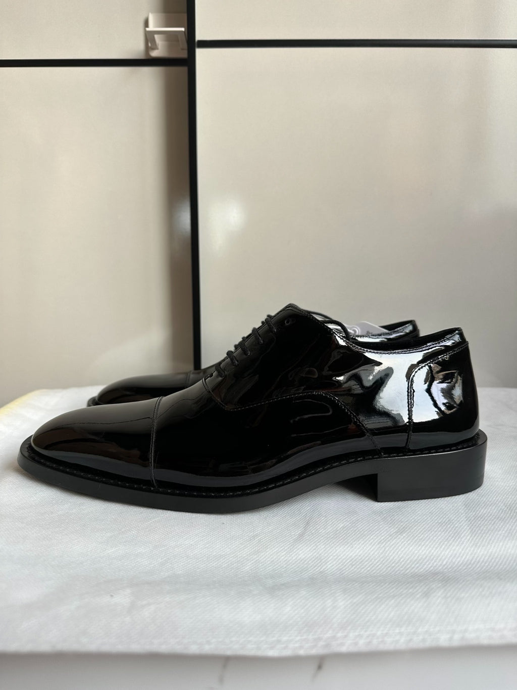 Balenciaga Black Patent Leather Crystal-Heel Lace-Up Shoes