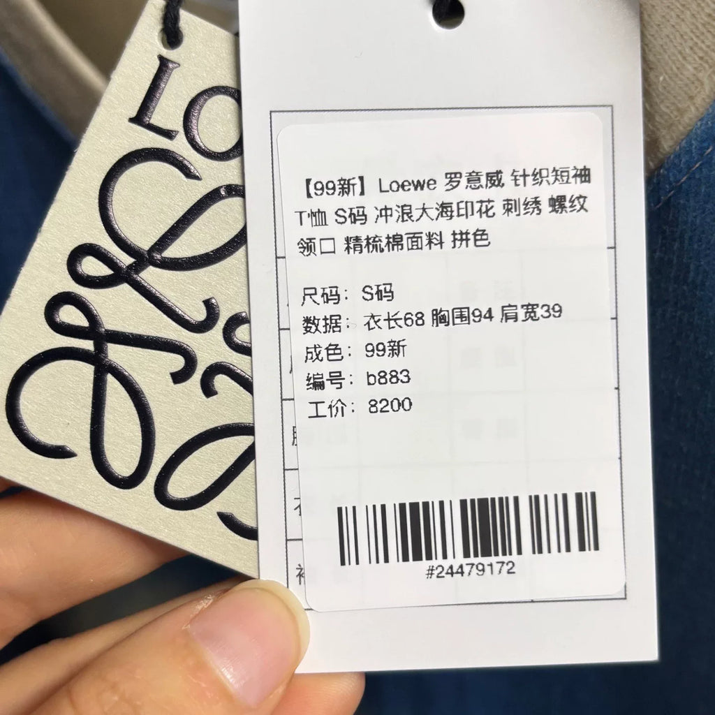 Loewe Knit Surf Ocean Print Cotton Color-Blocked Short Sleeve T-Shirt