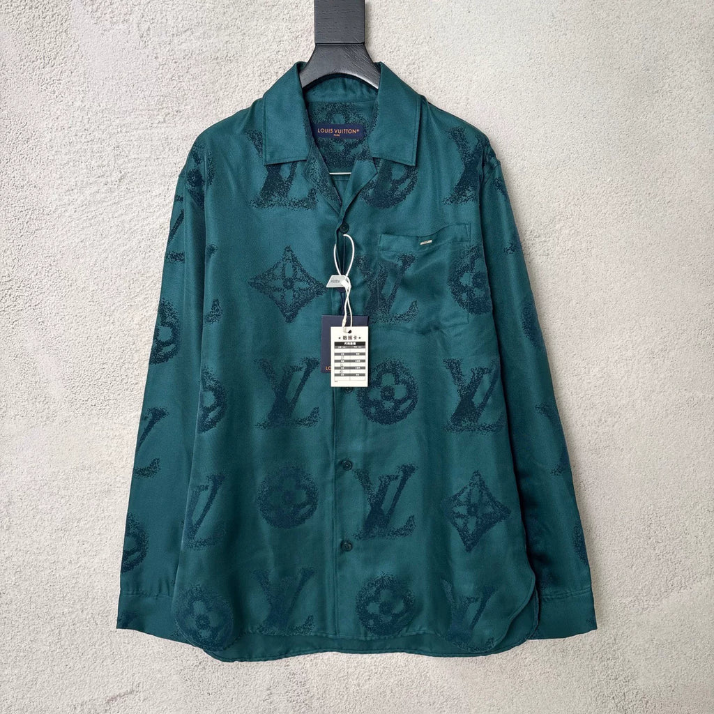 Louis Vuitton LV Green Monogram Button-Down Long-Sleeve Jacket Shirt