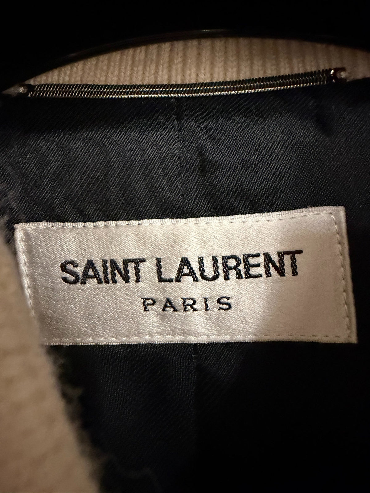 Saint Laurent Paris FW22 White Wool Color-Block Baseball Teddy Jacket