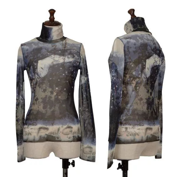 Jean Paul Gaultier Vintage Blue Moonlit Portrait Mesh Top
