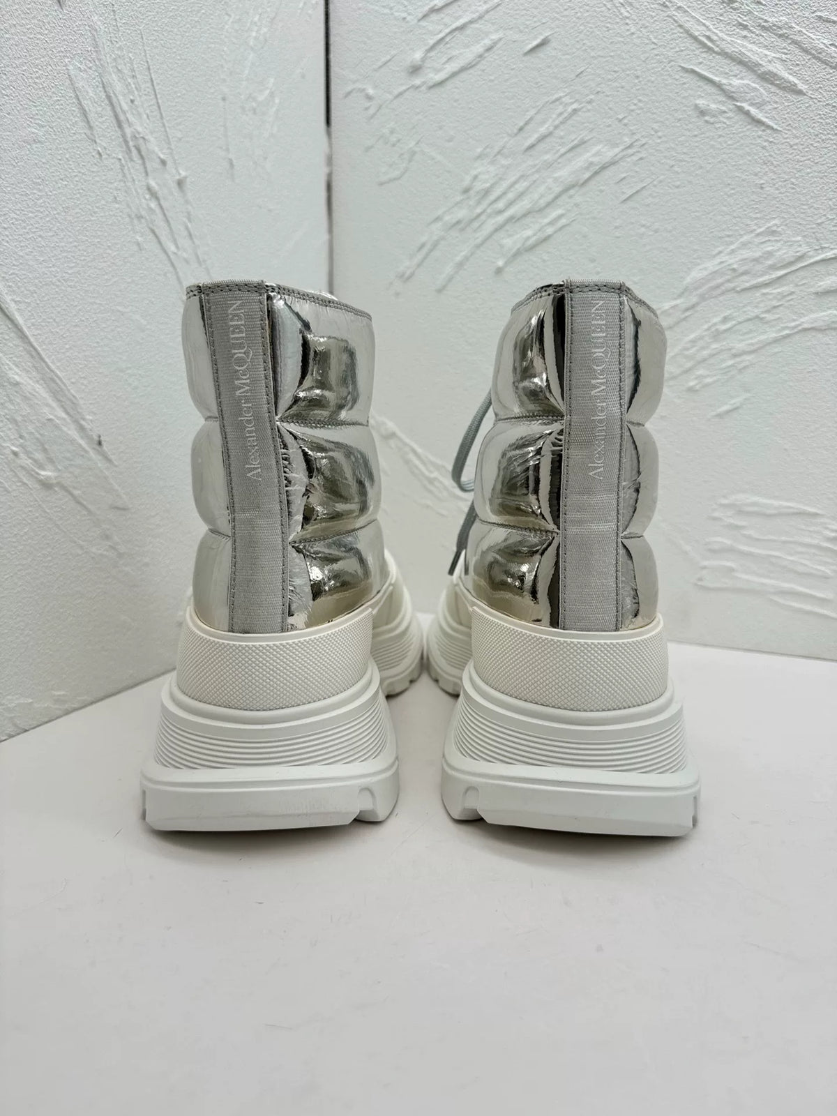 Alexander McQueen Silver Tread Slick Metallic Boots