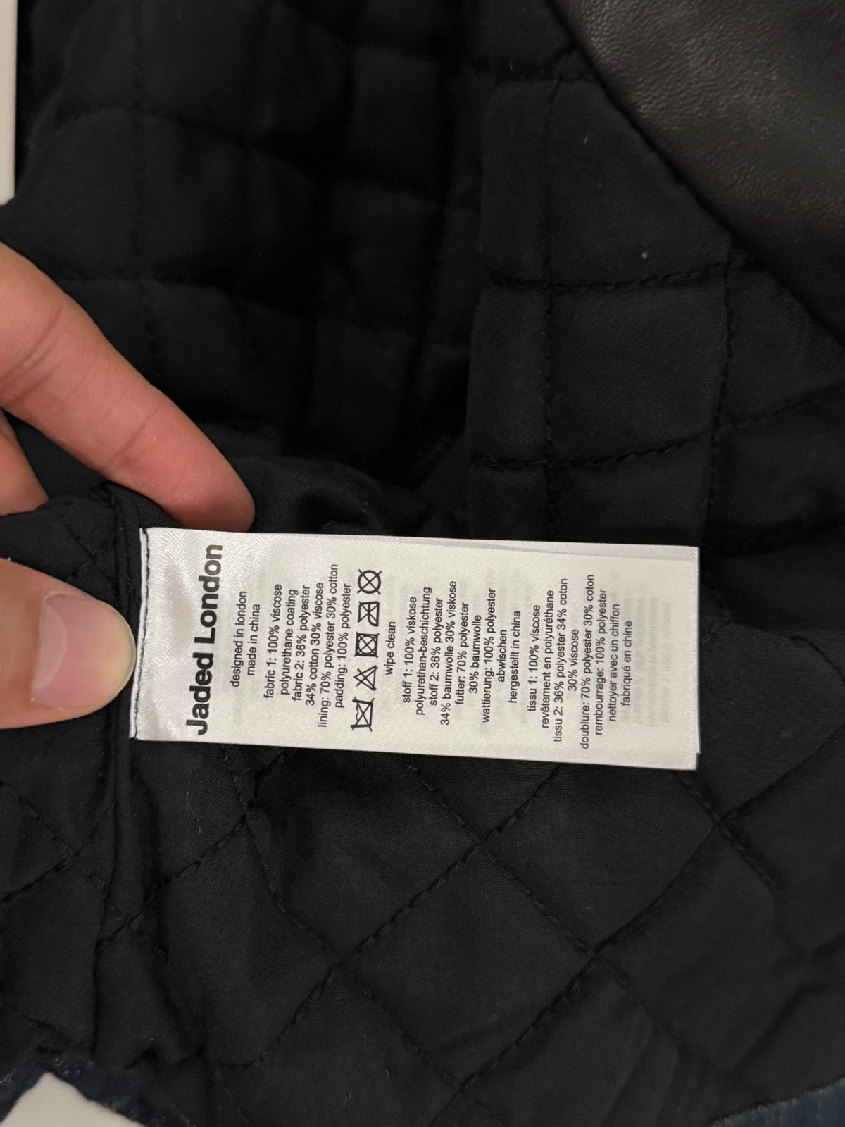 Jaded London Leather-Panel Embroidered Denim Jacket