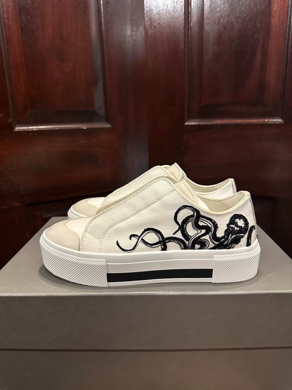 Alexander McQueen White Octopus Beaded Embroidered Canvas Low-Top Sneakers