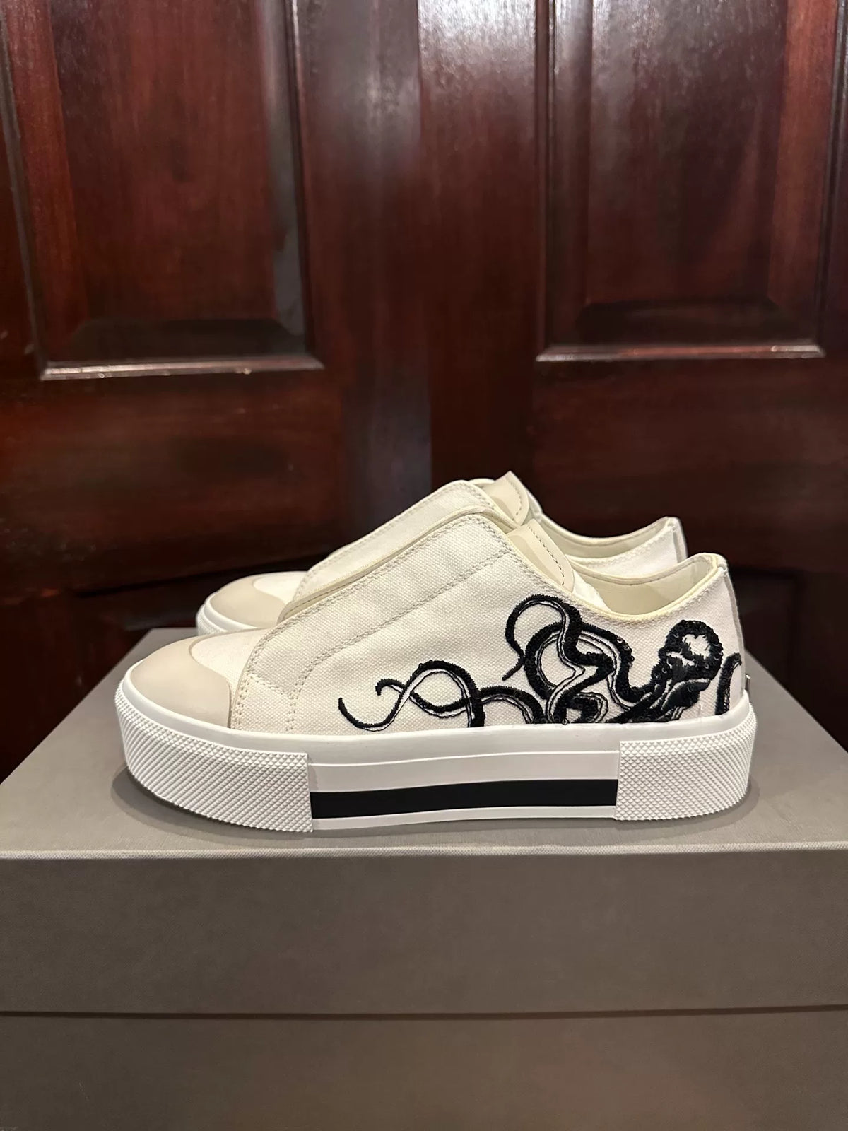 Alexander McQueen White Octopus Beaded Embroidered Canvas Low-Top Sneakers