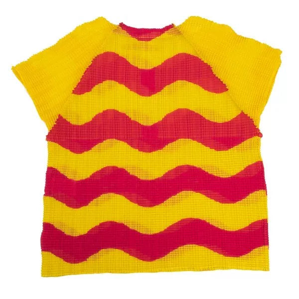 Issey Miyake Vintage Yellow Red Wave Stripe Pleated Top