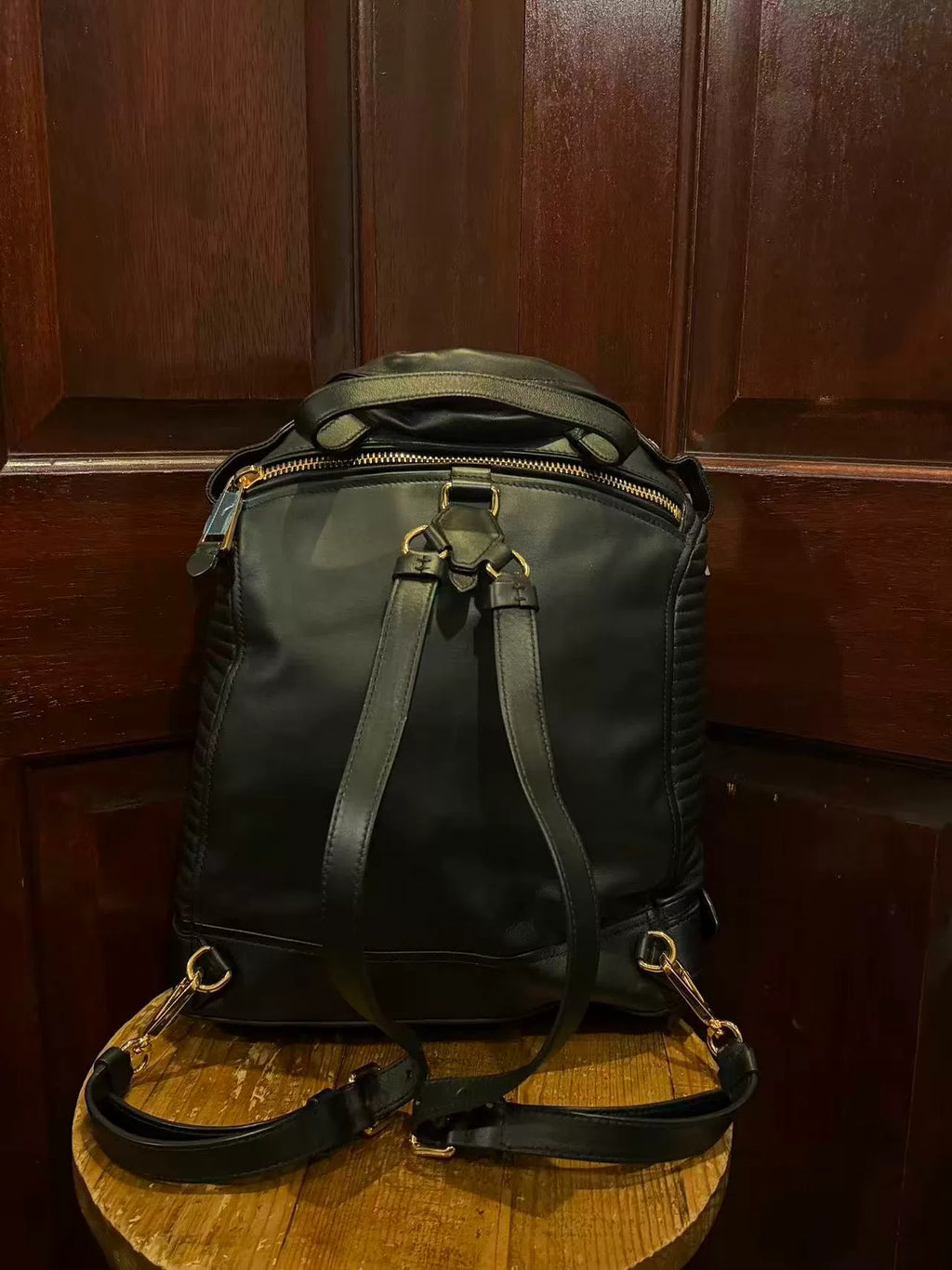 Moschino FW14 Black Biker Gold Buckle Lambskin Backpack